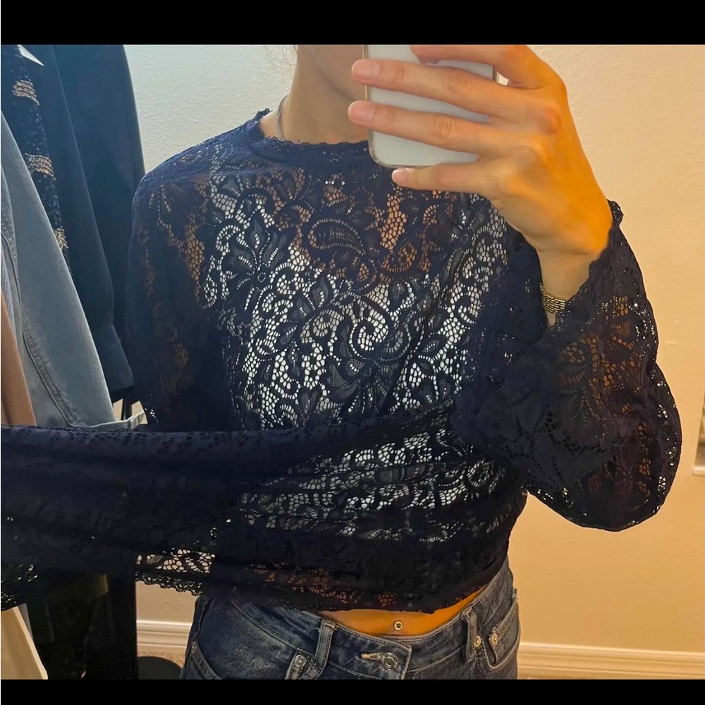Zara Lace Navy Blue Blouse